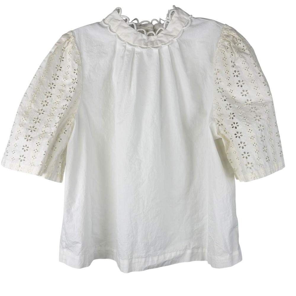 Worthington White Eyelet Puff Sleeve Cotton Blouse Size 14 Cottagecore Romantic